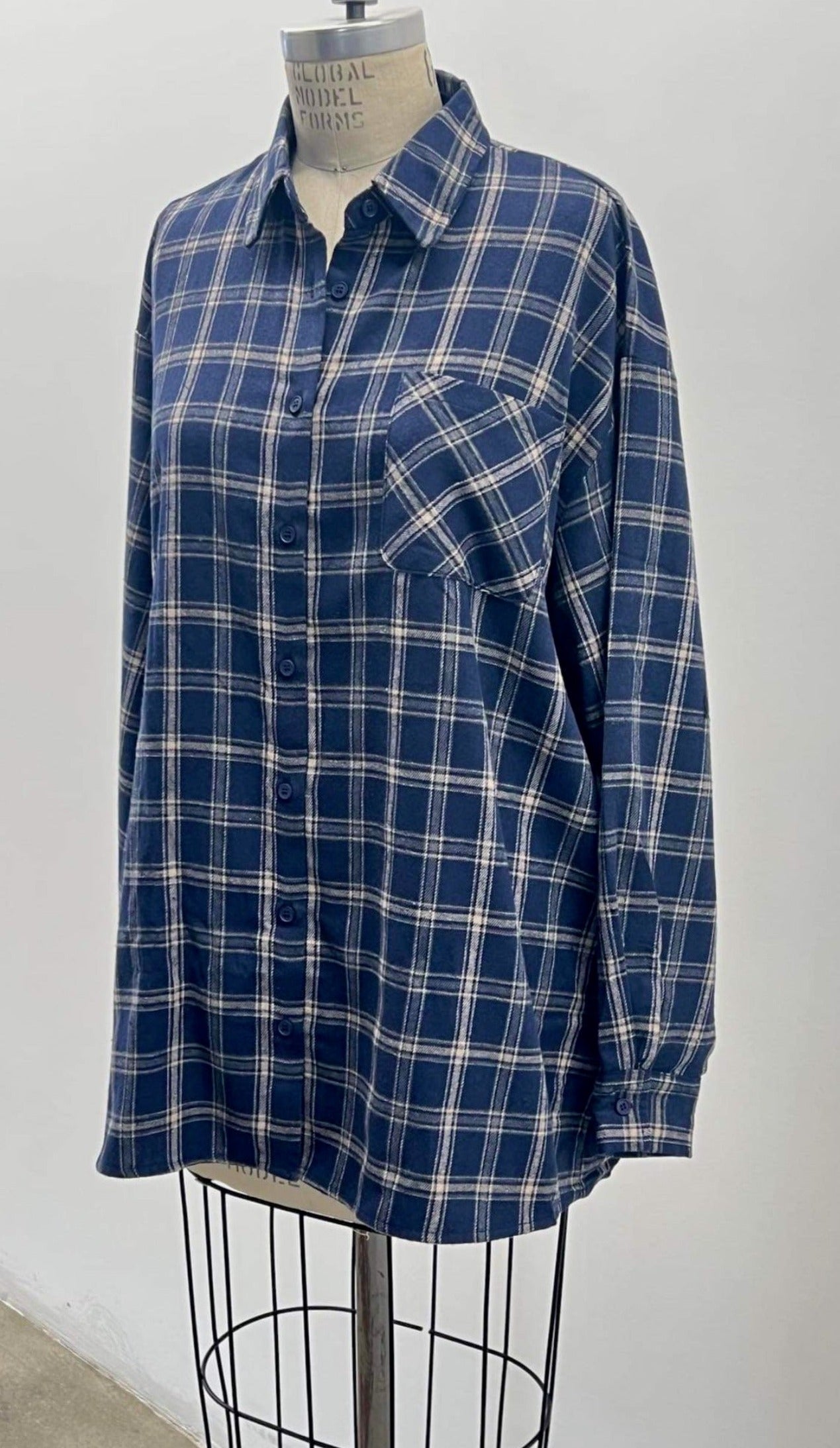 Audrey 3+1 Fall Check Oversize Pocket Button Up YTA899T