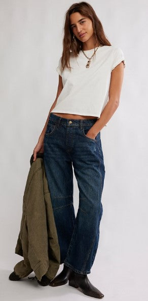 Free People Good Luck Mid Rise Barrel Deep End OB1982824
