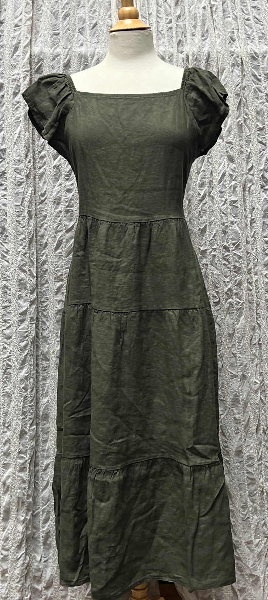 Meo Meli Linen Princess Dress V4522 - Olive Meo Meli Linen Princess Dress V4522 - Olive