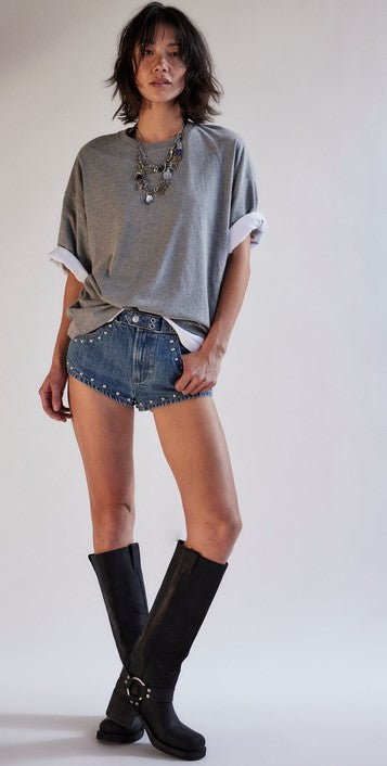 Free People WTF Perfect Oversized Tee Heather Grey OB2293218